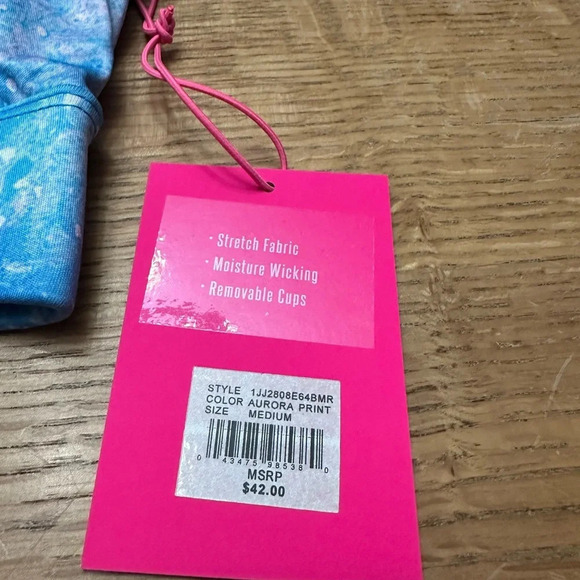 Juicy Couture NWT Twist back removable pads vneck sports bra Aurora Print sz M - Picture 11 of 12